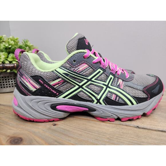 Asics Gel Venture 5 Athletic Running Shoes Gray/Lime/Pink Women's 7.5 - Picture 1 of 8